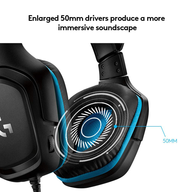 Logitech G431 Gaming Headset with Mic 50mm Drivers and DTS X 2.0 Surround Sound