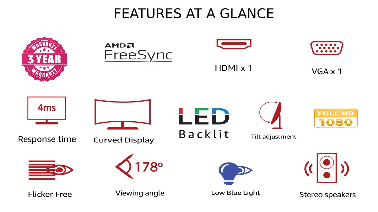 Acer ED322Q 31.5-इंच फुल-HD कर्व्ड मॉनीटर LED बैकलाइट और EyeCare तकनीक के साथ