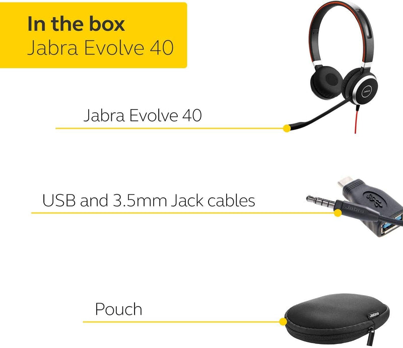 Jabra Evolve 40 MS Wired On-Ear sterio Headset with Microphone and Media Controls
