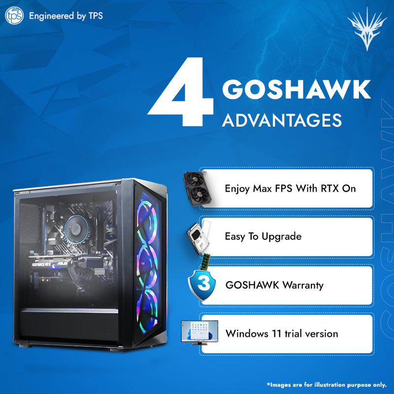 GOSHAWK Verge Gaming Desktop PC with Intel Core i5 12th Gen/16GB DDR4 RAM/RTX 3050 GPU 8GB/250GB NVMe SSD Boot Drive/ 1TB Storage & Windows 11 Home