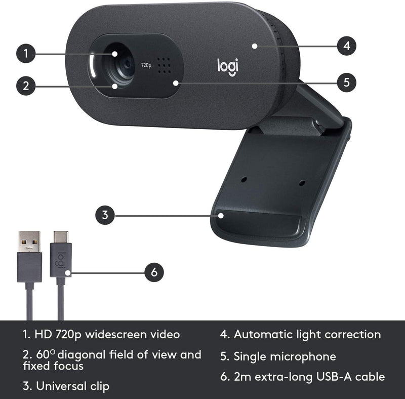 Logitech C505 HD 720p Webcam With Built-in Noise Reducing Mic and Auto Light Correction