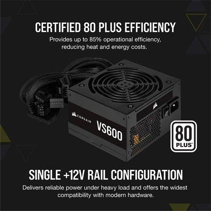 Corsair VS Series VS600 600W Non-Modular 80 PLUS Certified Power Supply From TPS Technologies