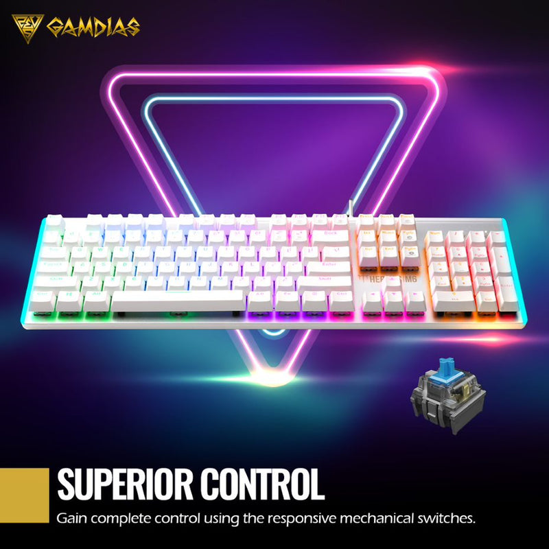 Gamdias Hermes M6 Wired RGB White Gaming Keyboard Blue Switch with Anti-ghosting