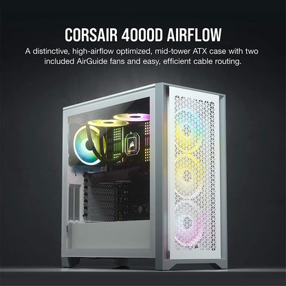 Corsair 4000D एयरफ्लो ATX मिड-टॉवर RGB कैबिनेट टेम्पर्ड ग्लास और USB-C के साथ
