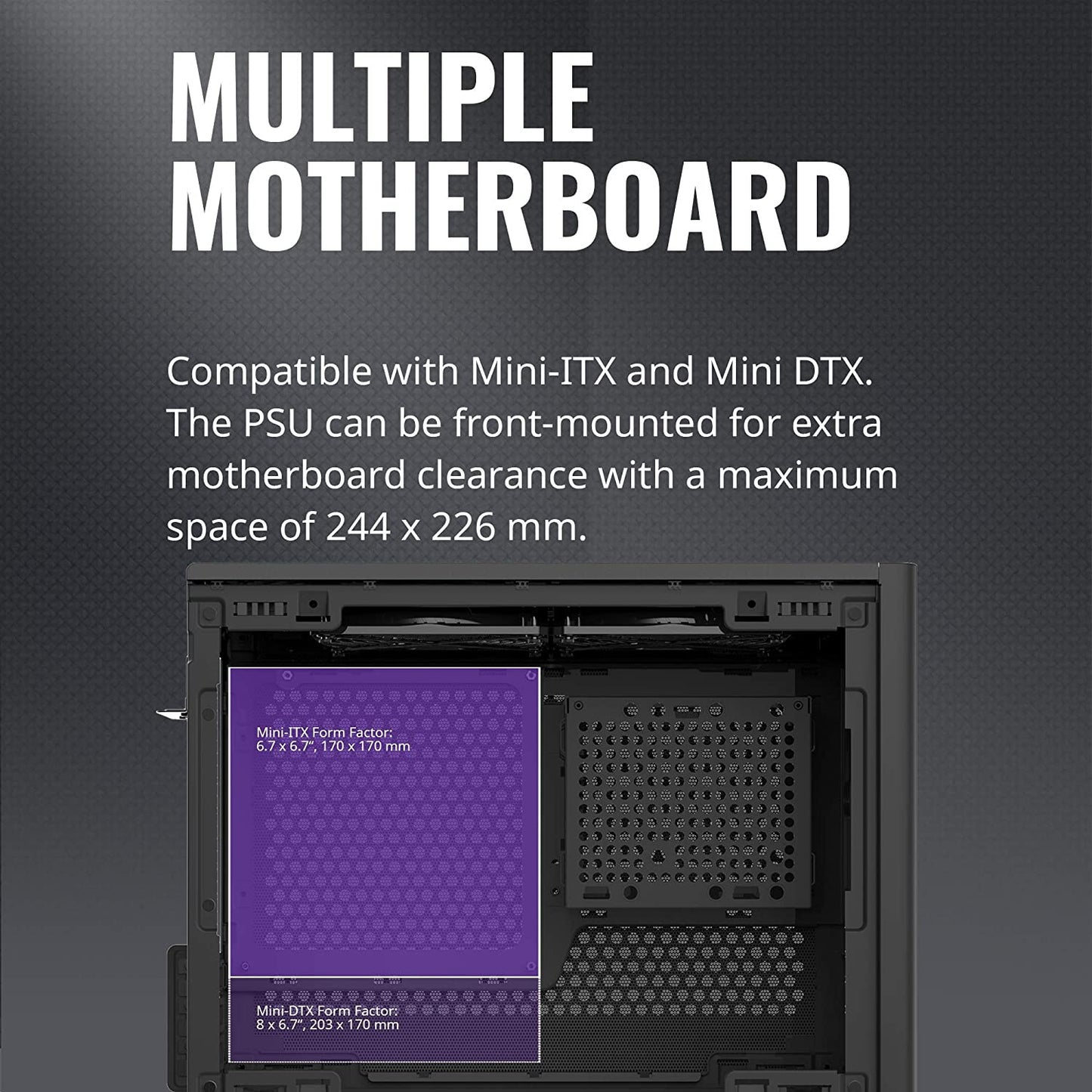Cooler Master MasterBox NR200P काला मिनी-ITX कैबिनेट टेम्पर्ड ग्लास पैनल और दो प्री-इंस्टॉल फैन के साथ