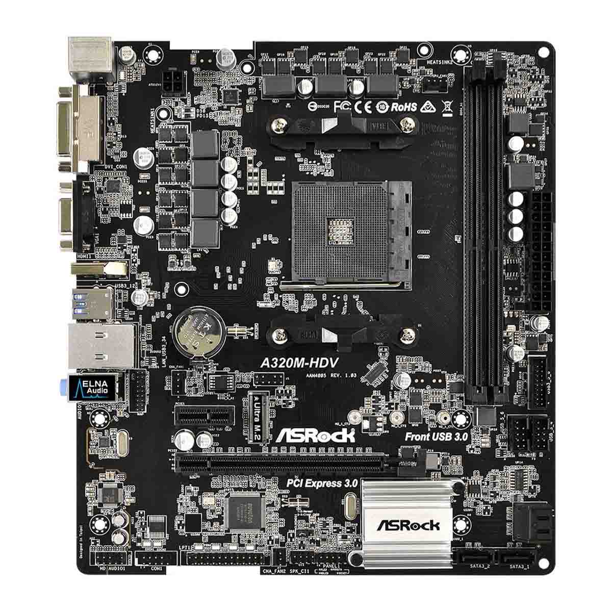 ASRock A320M-HDV AMD AM4 Micro ATX SATA3 Ultra M.2 and Full Spike Protection Motherboard
