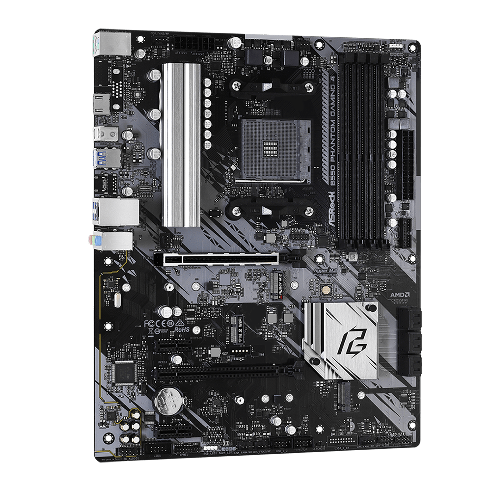 ASRock B550 फैंटम गेमिंग 4 AMD AM4 ATX मदरबोर्ड PCIe 4.0 हाइपर M.2 और मल्टी-GPU सपोर्ट के साथ