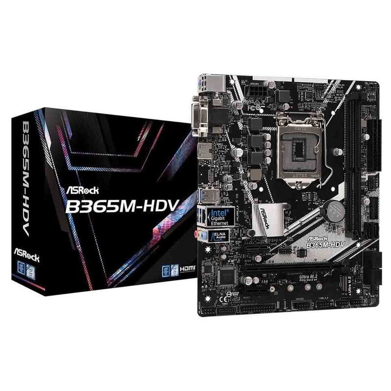 ASRock B365M-HDV Intel B365 M-ATX Motherboard with Ultra M.2 and Full Spike Protection