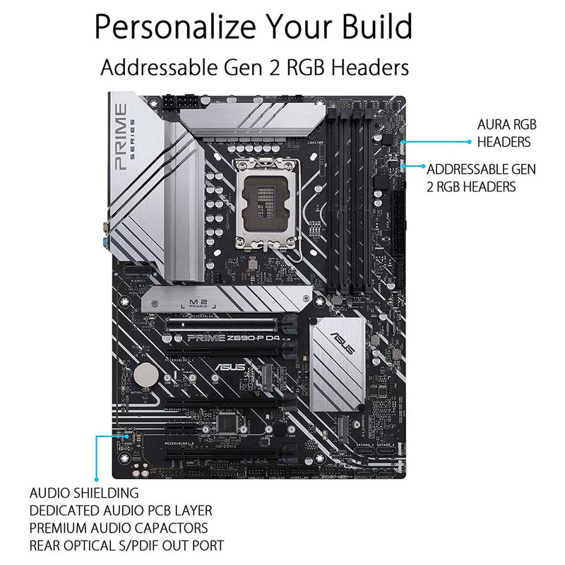 ASUS Z690 PRIME Z690-P D4 Intel Z690 LGA 1700 ATX Motherboard with PCIe 5.0 Thunderbolt 4 Header and Three M.2 Slots