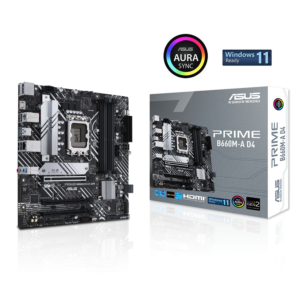 ASUS PRIME B660M-A D4 Intel B660 LGA 1700 Micro-ATX Motherboard with PCIe 4.0 and Two M.2 Slots