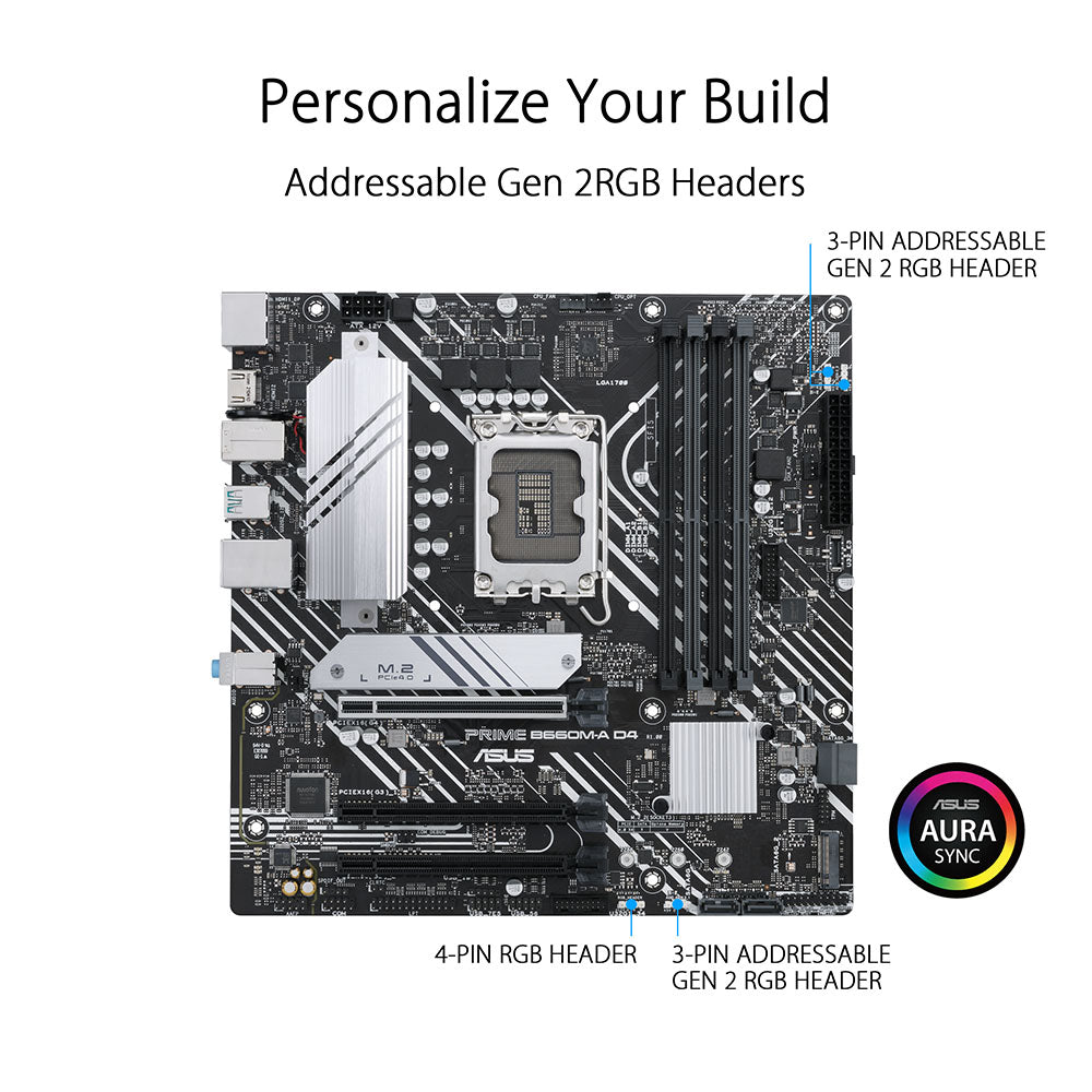 ASUS PRIME B660M-A D4 Intel B660 LGA 1700 Micro-ATX Motherboard with PCIe 4.0 and Two M.2 Slots