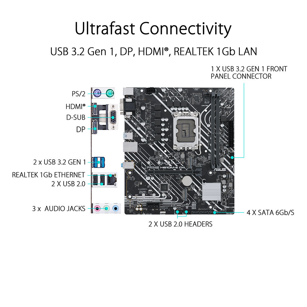 ASUS PRIME H610M-E D4 Intel H670 LGA 1700 ATX Motherboard with PCIe 4.0 and Dual M.2 Slots