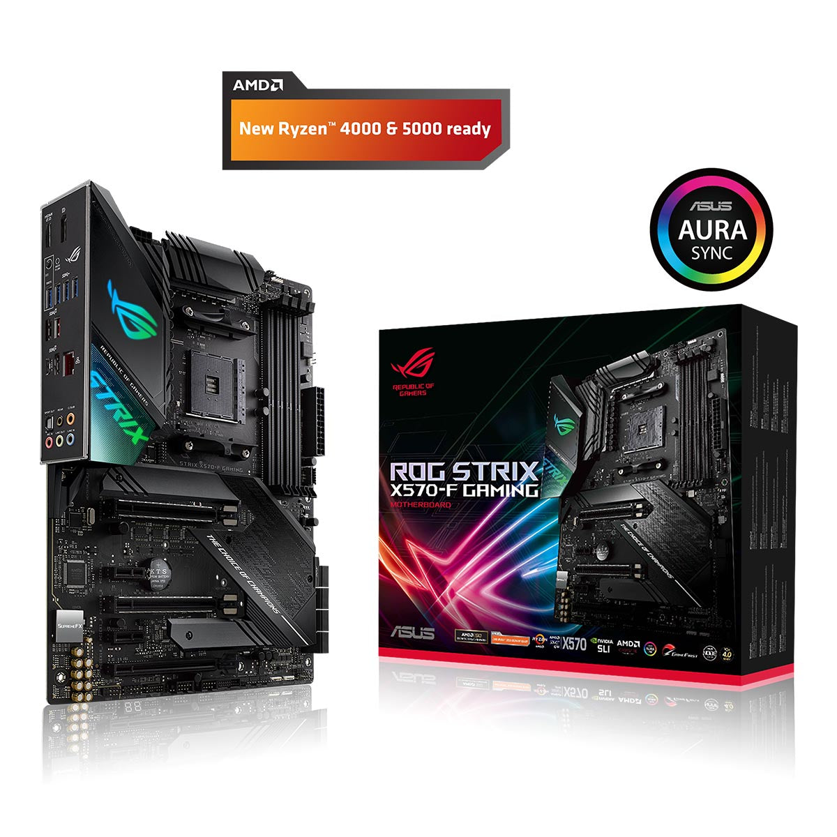 [रिपैक्ड] ASUS ROG STRIX X570-F AMD AM4 ATX गेमिंग मदरबोर्ड PCIe 4.0 Aura Sync और डुअल M.2 के साथ