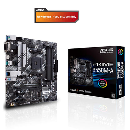 ASUS PRIME B550M-A AMD A4 mATX Motherboard with PCIe 4.0 Dual M.2 and Aura Sync