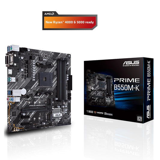 ASUS B550 प्राइम B550M-K AMD A4 mATX मदरबोर्ड PCIe 4.0 ड्युअल M.2 और ऑरा सिंक के साथ
