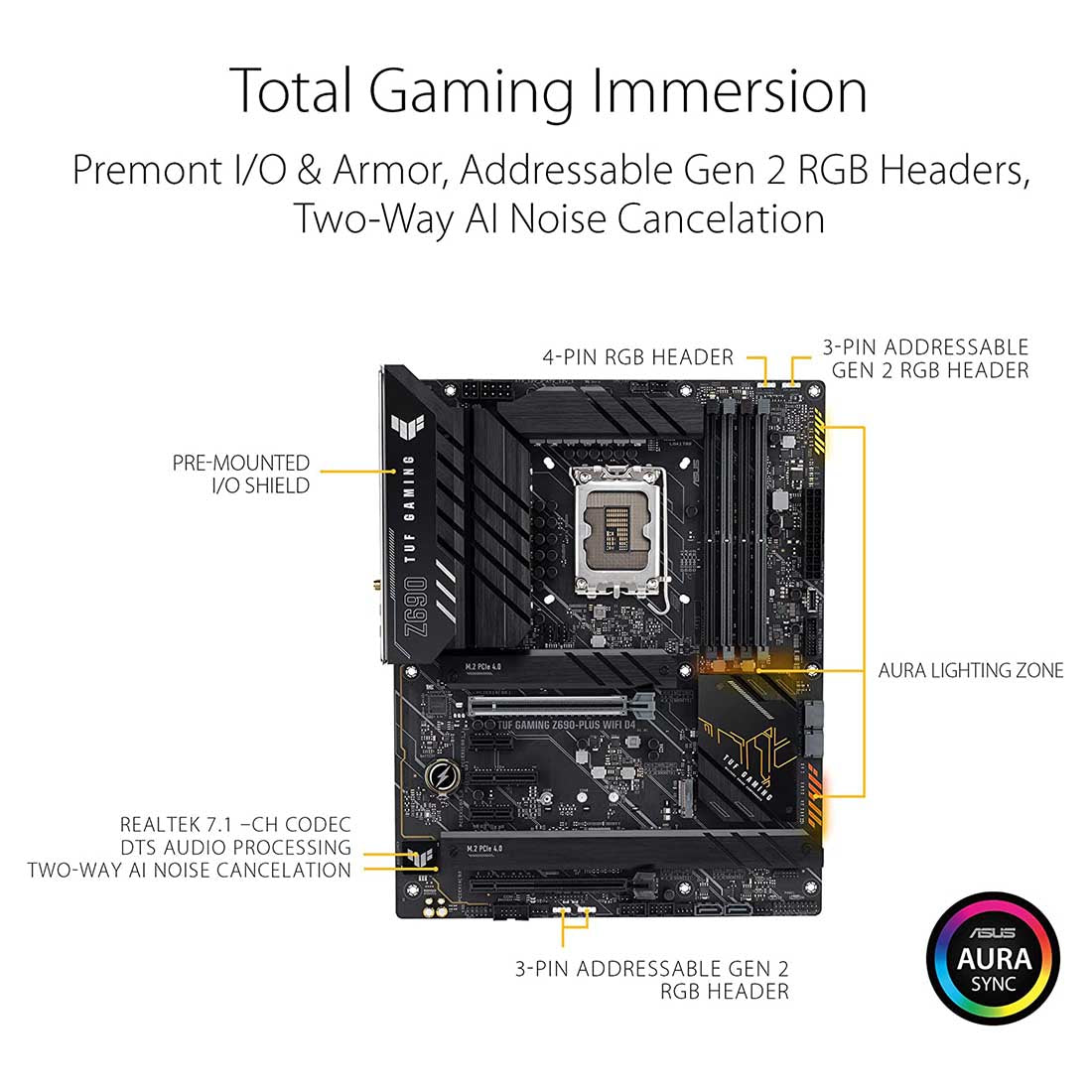 ASUS Z690 TUF GAMING Z690-Plus WIFI D4 Intel Z690 LGA 1700 ATX Motherboard with PCIe 5.0 Thunderbolt 4 Header and Four M.2 Slots