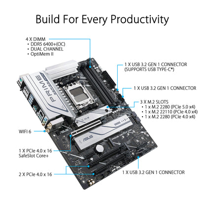 ASUS PRIME X670-P WIFI AMD Socket AM5 ATX Motherboard with PCIe 5.0 USB 4 Header and Three M.2 Slots