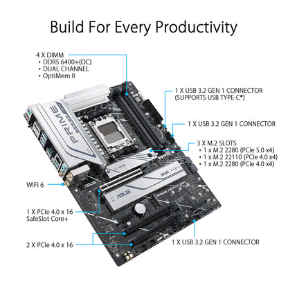 Asus Prime X670-P WIFI CSM AMD सॉकेट AM5 ATX मदरबोर्ड DDR5 और PCIe 5.0 के साथ