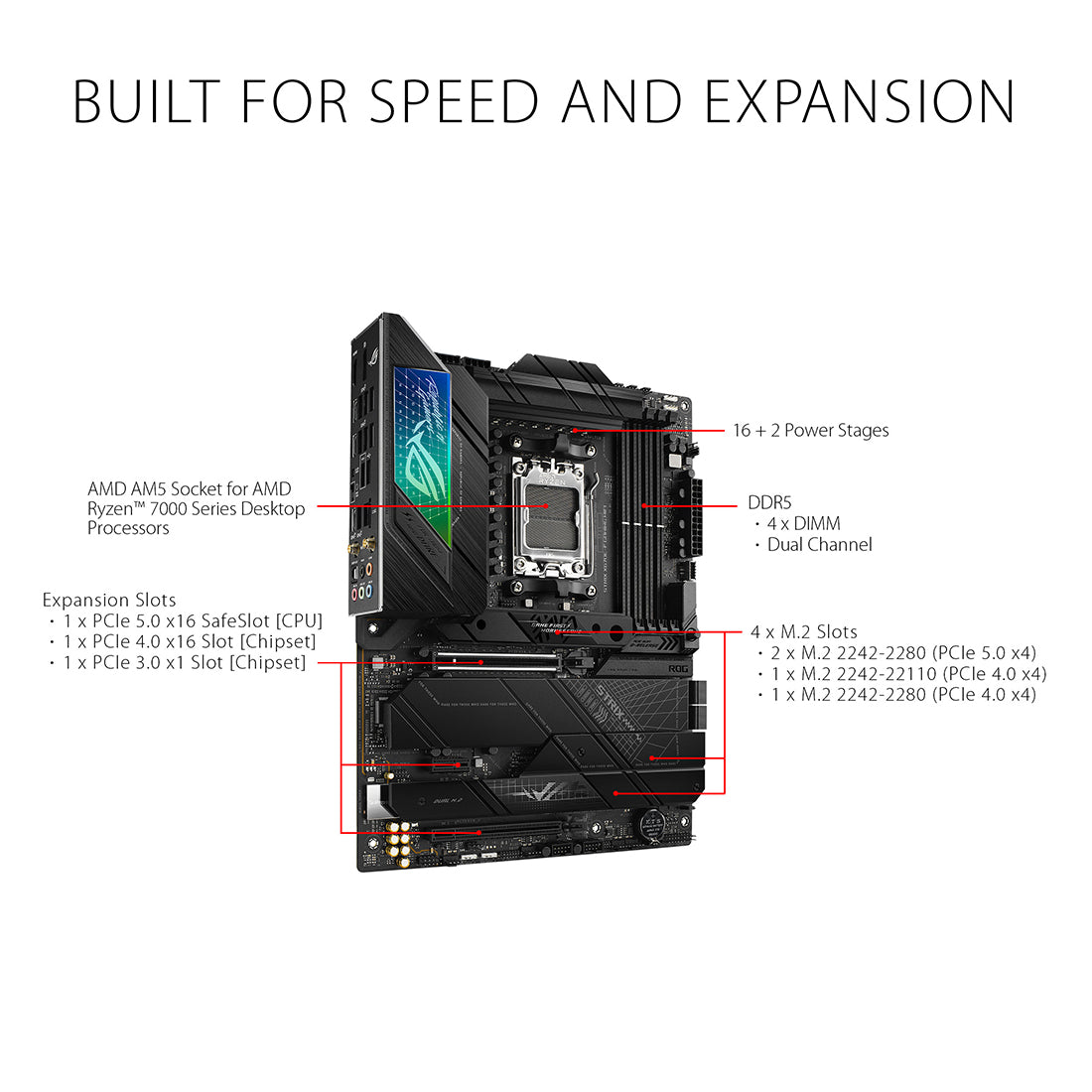 ASUS ROG STRIX X670E-F गेमिंग वाईफ़ाई AMD सॉकेट AM5 ATX मदरबोर्ड चार M.2 स्लॉट्स PCIe 5.0 और WiFi 6E के साथ