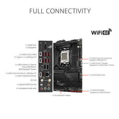 ASUS ROG STRIX X670E-F गेमिंग वाईफ़ाई AMD सॉकेट AM5 ATX मदरबोर्ड चार M.2 स्लॉट्स PCIe 5.0 और WiFi 6E के साथ