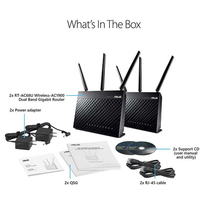 ASUS RT-AC68U (Pack of 2) AC1900 Dual Band Gigabit WiFi Router with AiMesh and   AiProtection support