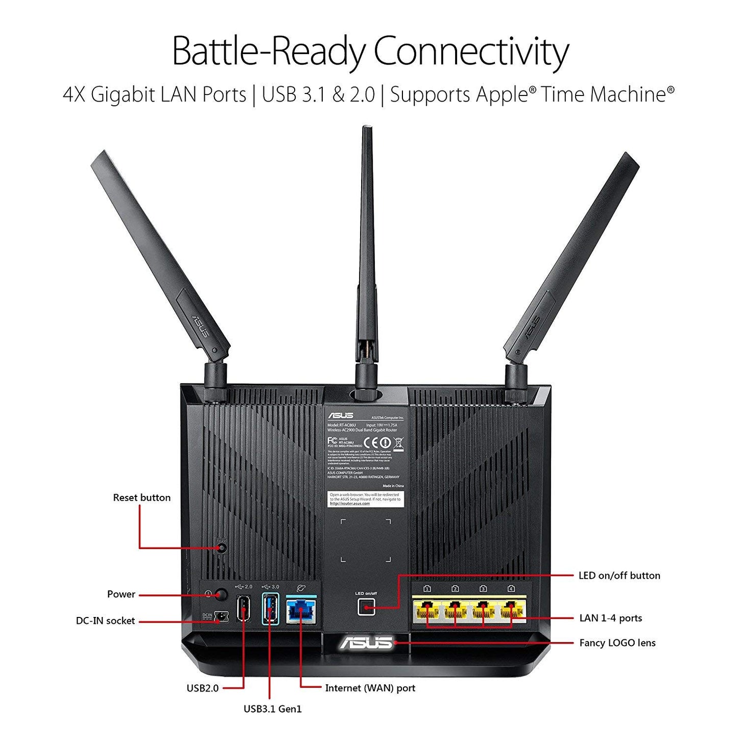 ASUS RT-AC86U AC2900 Dual Band Gigabit Gaming WiFi Router with MU-MIMO AiMesh AiProtection and WTFast game accelerator