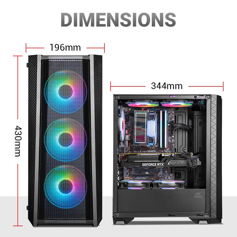 Ant Esports ICE-311MT Mid Tower Gaming Cabinet with 3 Pre-installed 120mm A-RGB Fans and PSU Shroud