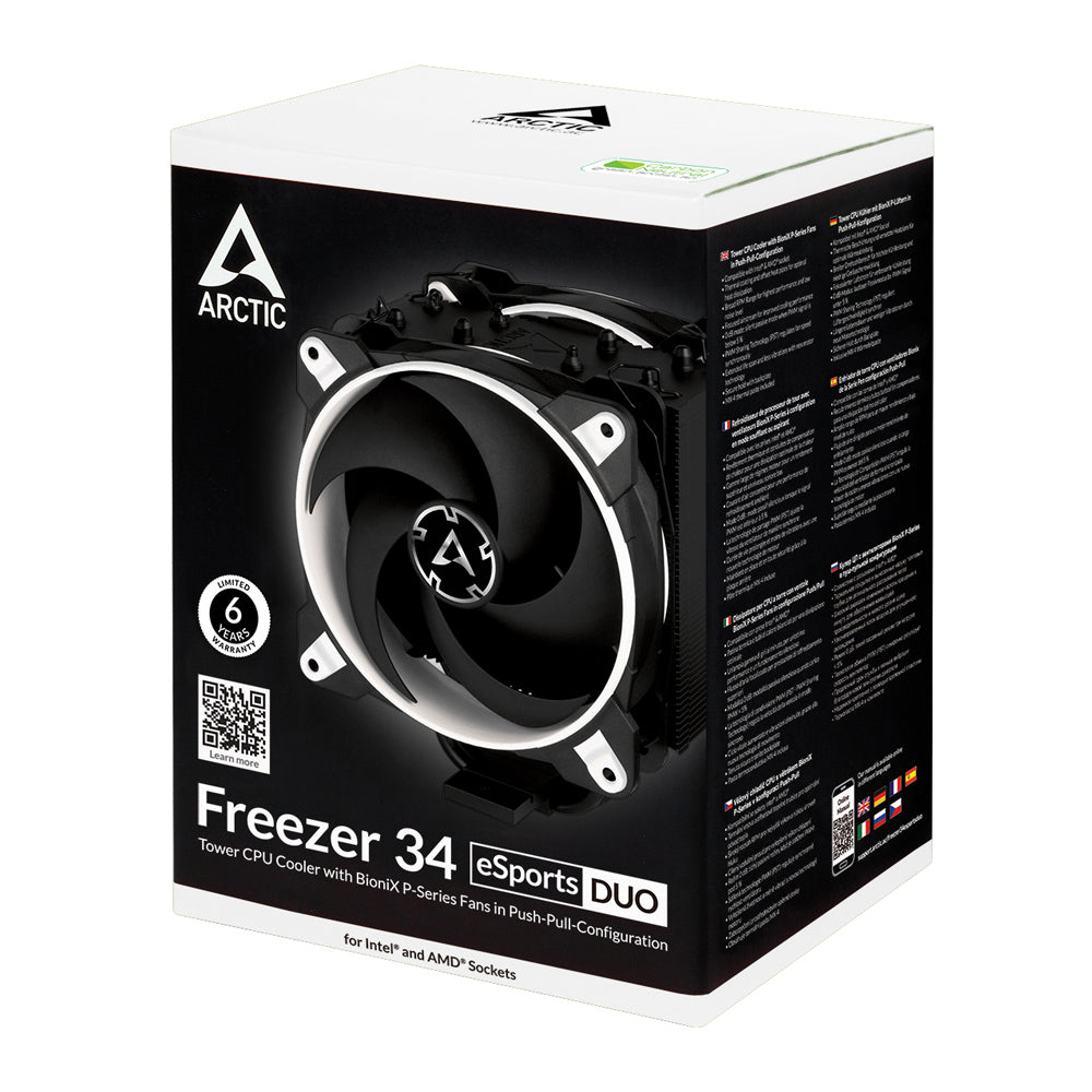 ARCTIC Freezer 34 eSports DUO Tower CPU Air Cooler with 120mm BioniX-P Fan - White