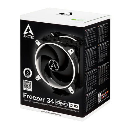 ARCTIC Freezer 34 eSports DUO Tower CPU Air Cooler with 120mm BioniX-P Fan - White