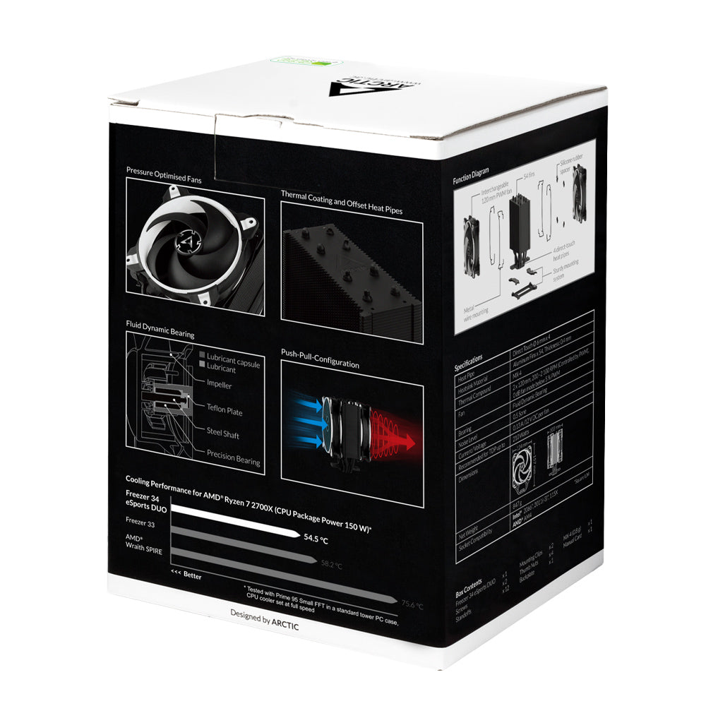 ARCTIC Freezer 34 eSports DUO Tower CPU Air Cooler with 120mm BioniX-P Fan - White