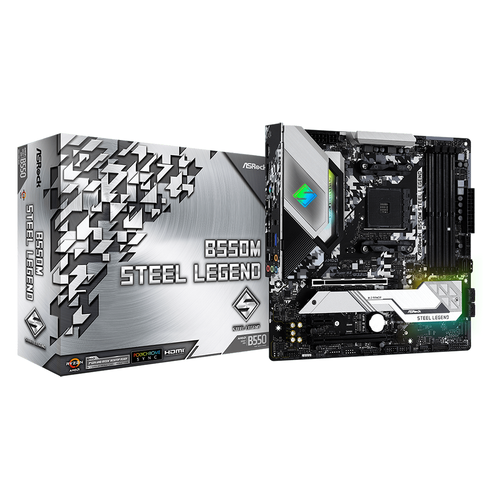 ASRock B550M Steel Legend AMD AM4 Micro-ATX Motherboard with PCIe 4.0 Hyper M.2 and Multi-GPU Support