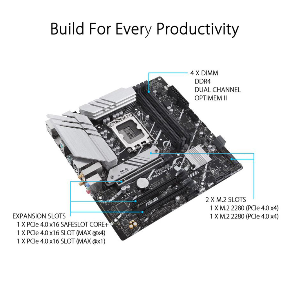 ASUS PRIME B760M-A WIFI D4 Intel B760 LGA 1700 Micro-ATX Motherboard
