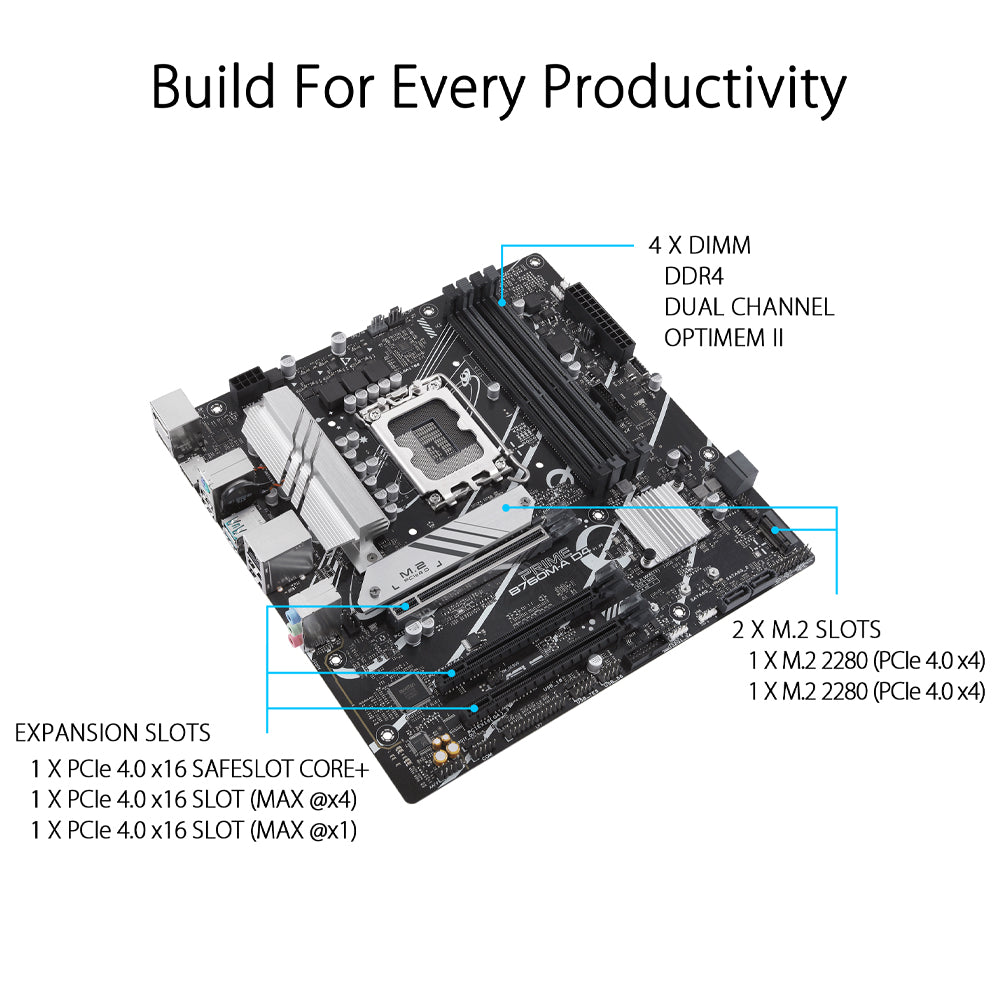 ASUS PRIME B760M-A D4 Intel B760 LGA 1700 Micro-ATX Motherboard