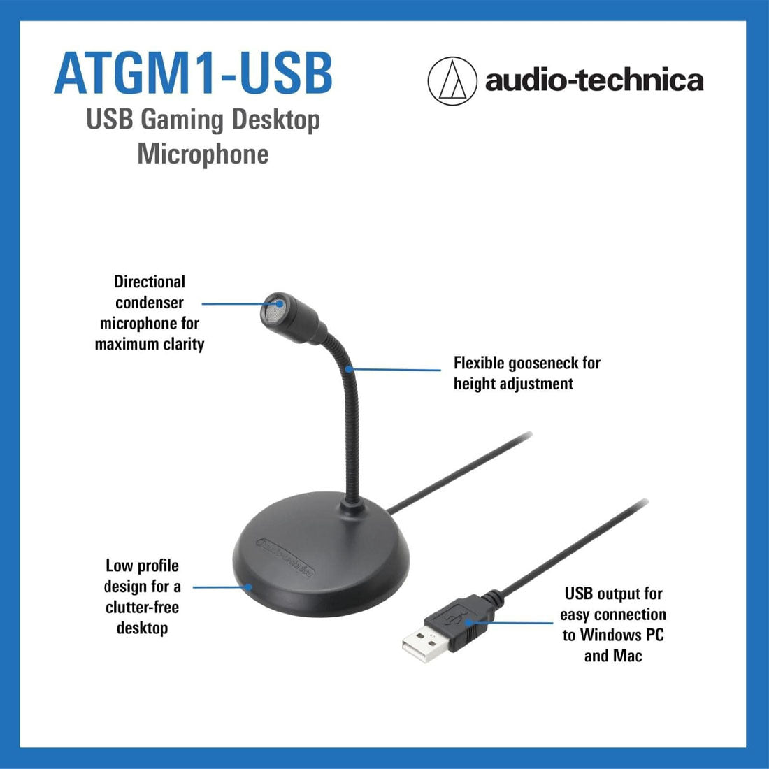 ऑडियो टेक्निका ATGM1-USB कार्डियोइड कंडेनसर डेस्कटॉप माइक्रोफोन