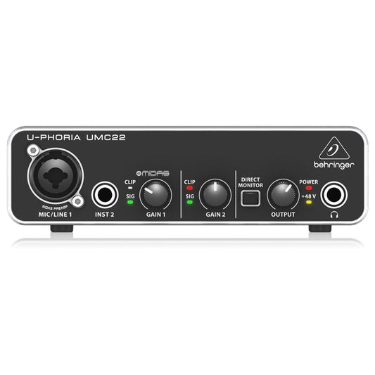 Behringer U-PHORIA UMC22 2x2 USB Audio Interface with Midas Mic Preamplifier