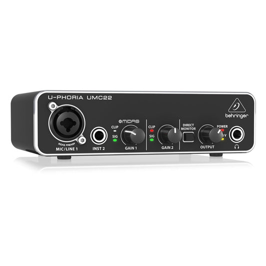 Behringer U-PHORIA UMC22 2x2 USB Audio Interface with Midas Mic Preamplifier