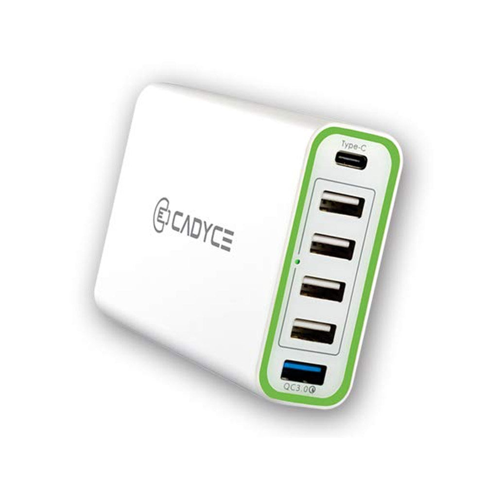 Cadyce CA-6UCWC 60W 6-Port USB Wall Charger with Quick Charge and USB-C Port