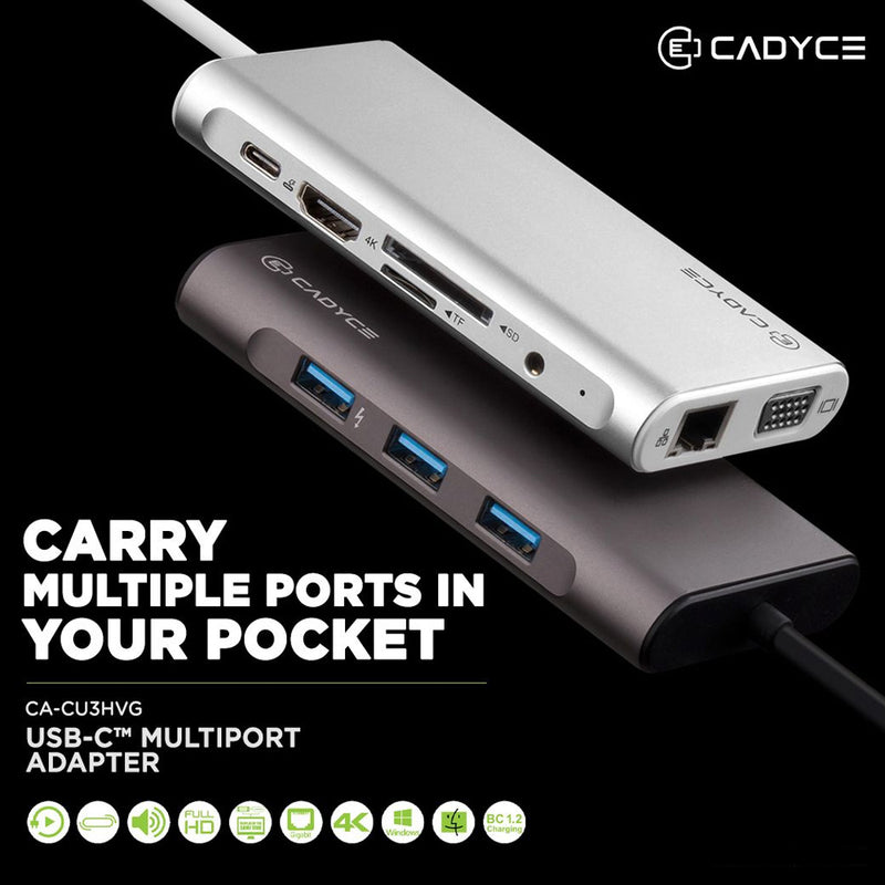 Cadyce CA-CU3HVG USB-C Hub with Ethernet 4K HDMI VGA Port and PD Charging