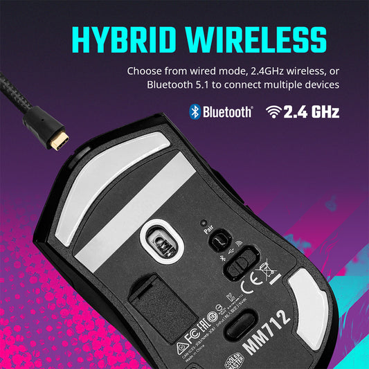 Cooler Master MM712 Wired & Wireless Gaming Mouse - Black