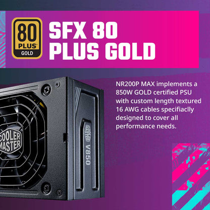 कूलर मास्टर NR200P MAX Mini-ITX CPU कैबिनेट प्री-इंस्टॉल 850W गोल्ड SMPS और 280mm लिक्विड कूलर के साथ