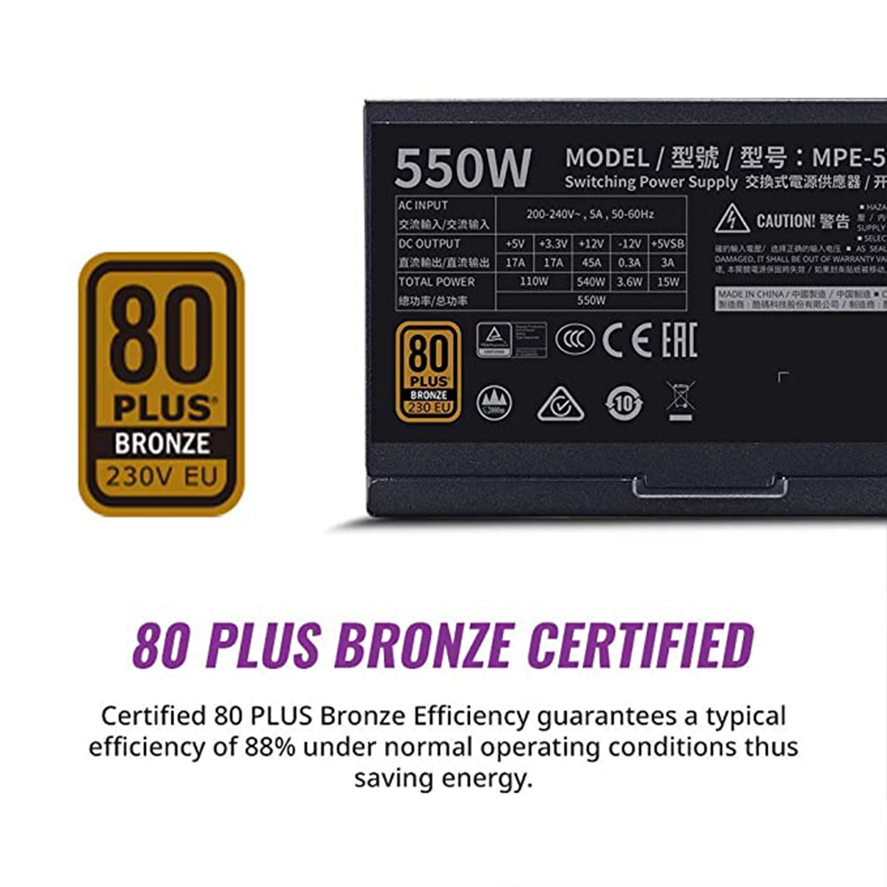 Cooler Master MWE Bronze 550 V2 550W Non-Modular 80 Plus Bronze SMPS Power Supply