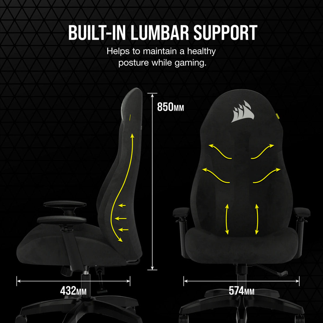 CORSAIR TC60 Fabric Black Gaming Chair with 105° Reclining Seat and 3D Arm Adjustment