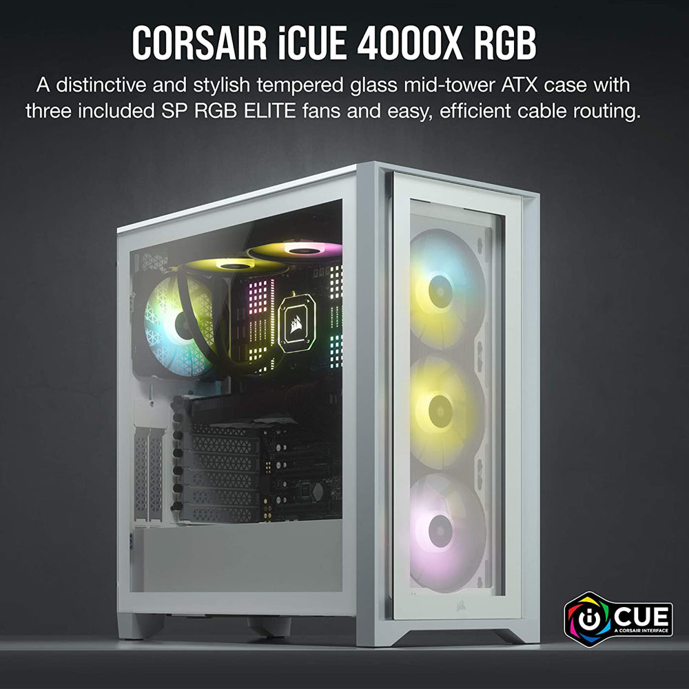 CORSAIR iCUE 4000X RGB White ATX Mid-Tower Cabinet with Three 120mm AirGuide fans