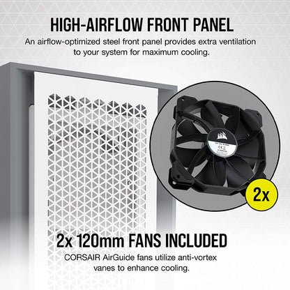 CORSAIR 5000D AIRFLOW White ATX Mid-Tower Cabinet with two 120mm AirGuide fans