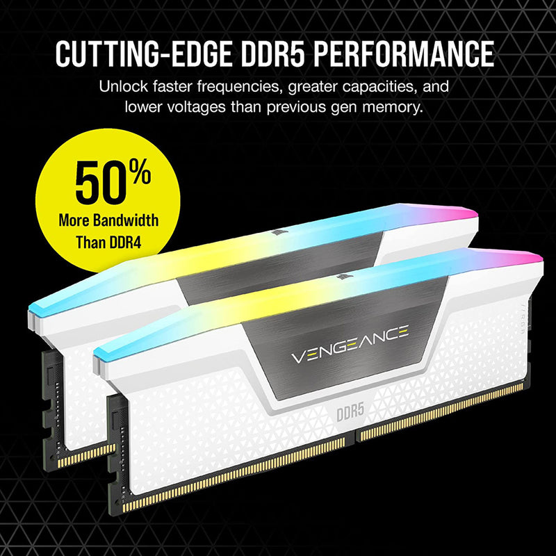 Corsair Vengeance 32GB (2x16GB) DDR5 RAM 5200MHz CL40 White RGB Desktop Memory