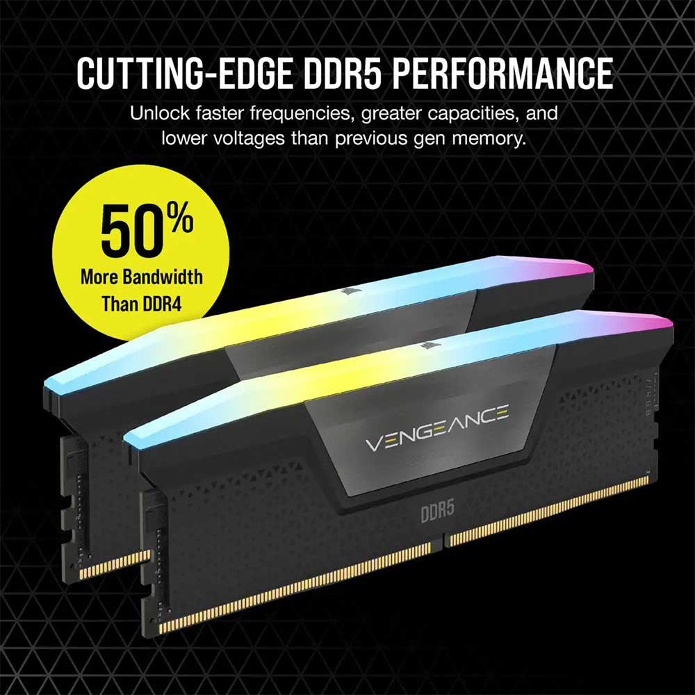 Corsair Vengeance 64GB (2x32GB) DDR5 RAM 5200MHz CL40 RGB Desktop Memory