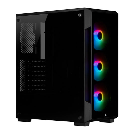 CORSAIR iCUE 220T RGB Mid Tower ATX Cabinet with Three SP120 RGB PRO Fans and Tempered Glass Side Panel