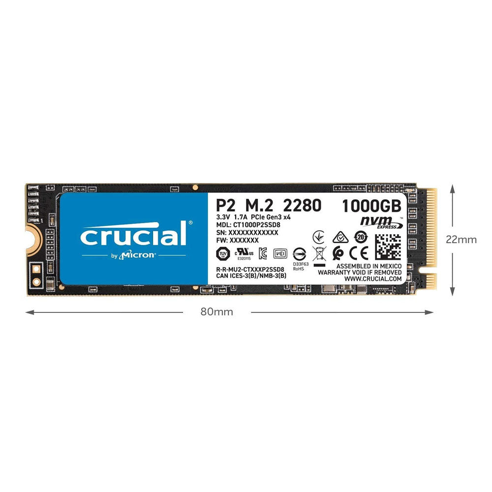 Crucial P2 1TB M.2 2280 NVMe PCIe Gen 3 इंटरनल सॉलिड स्टेट ड्राइव