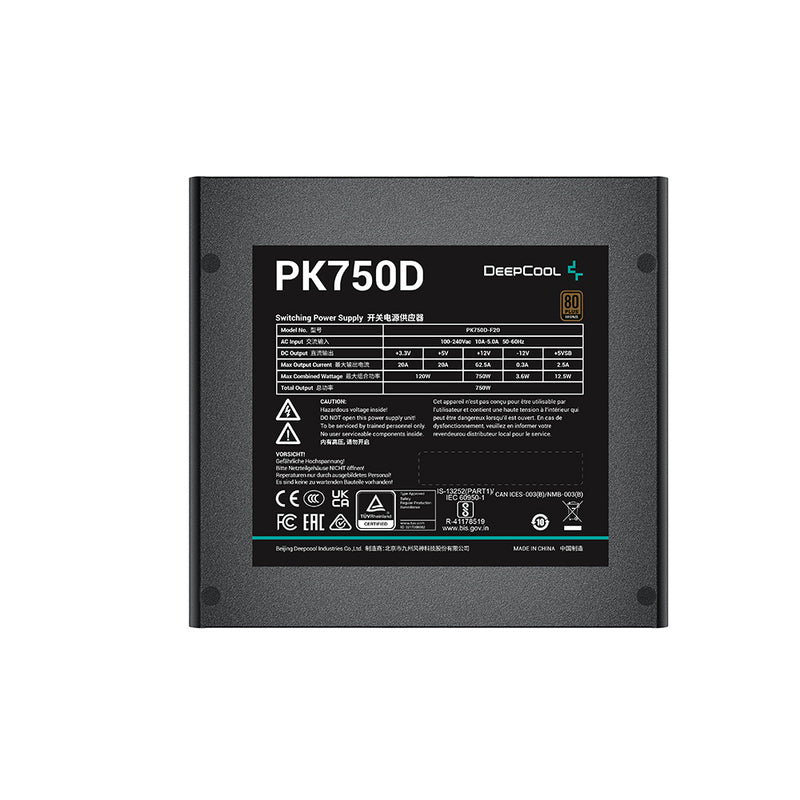 DEEPCOOL PK750D 750W Non-Modular 80 Plus Bronze SMPS Power Supply