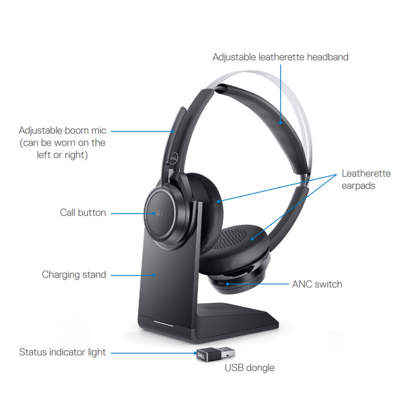 DELL Premier Wireless Active Noise Cancelling Headset with Rechargeable Battery